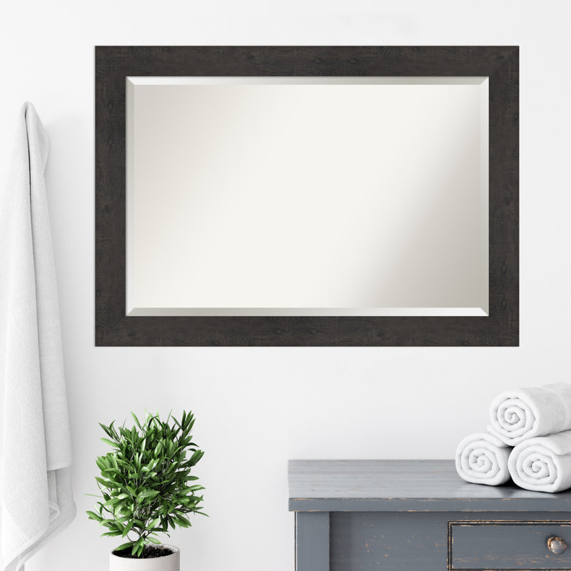 Akhia Narrow Beveled Wall Mirror, 29" x 41", Rustic Plank Espresso
