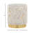 Stylish Leather Ottoman With Gold Metal Base And Splatter Accents For Glam Interior Design