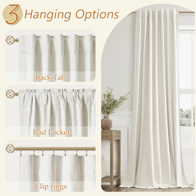 Cream Linen Blackout Curtains 84 Inch Length 2 Panels Set for Living Room Bedroom,Cream