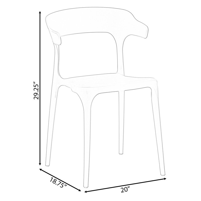 Chaise de salle à manger d'extérieur moderne en plastique avec dossier ouvert en U, gris, ensemble de 2, Rouge