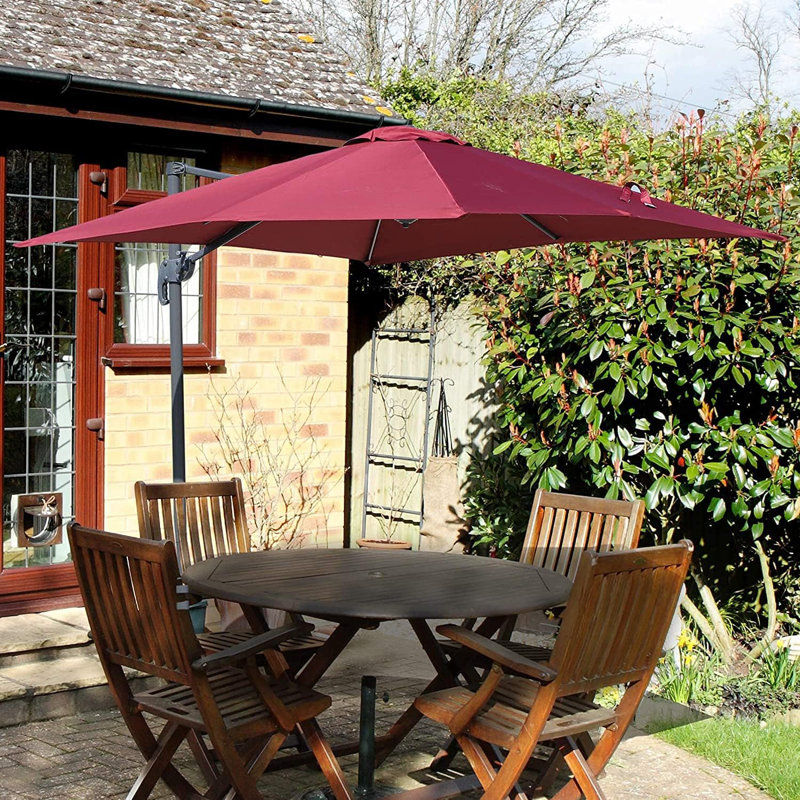 3m Octagon Parasol With Cross Base and 65mm Aluminium Pole Sun Shade Garden Outdoor Beach Patio Canopy Shelter Umbrella Cantilever