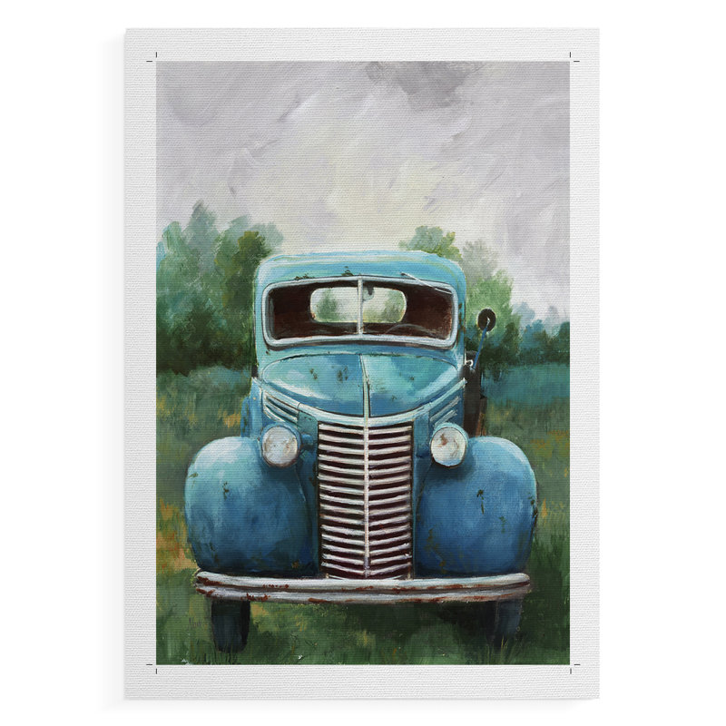 Camion bleu rétro - impression sur toile seulement - non encadrée, H 18 po x l 12 po