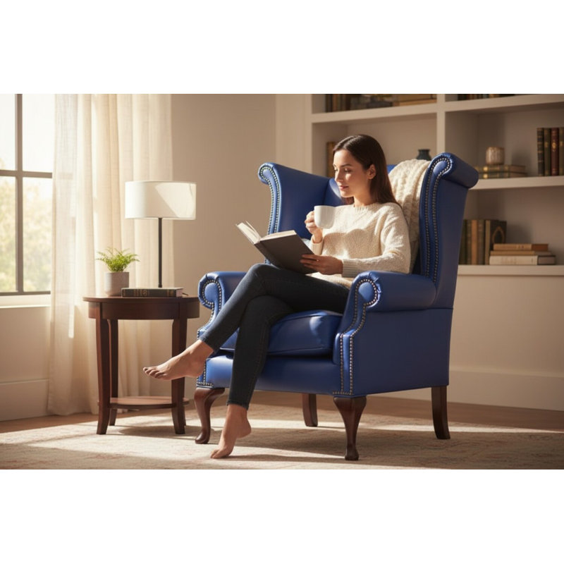 Upholstered Full Grain Leather Wingback Chair