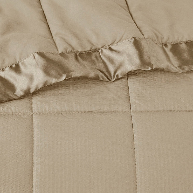 Lightweight Blanket With Satin Trim, Taupe, 107.99" L x 95.99" W