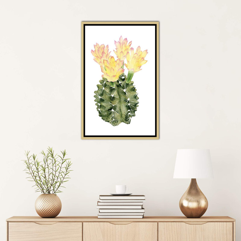 « cactus fleuri ii » par grace-pop, reproduction d’art, H 48 po x l 32 po x P 1,5 po, Toile encadrée d'or