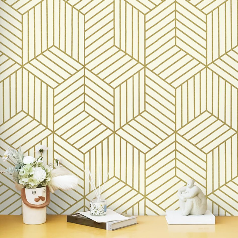 Papier peint adhésif blanc et doré à motif géométrique hexagonal amovible