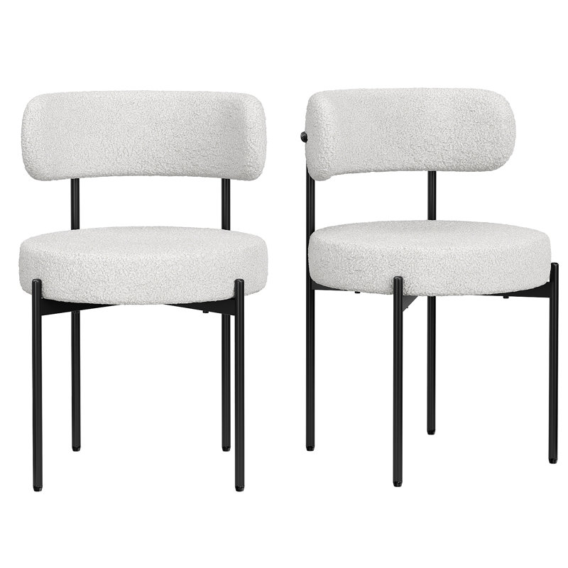 Chaises de salle à manger de style Mid-Century avec dossier incurvé et chaises rondes en Sherpa