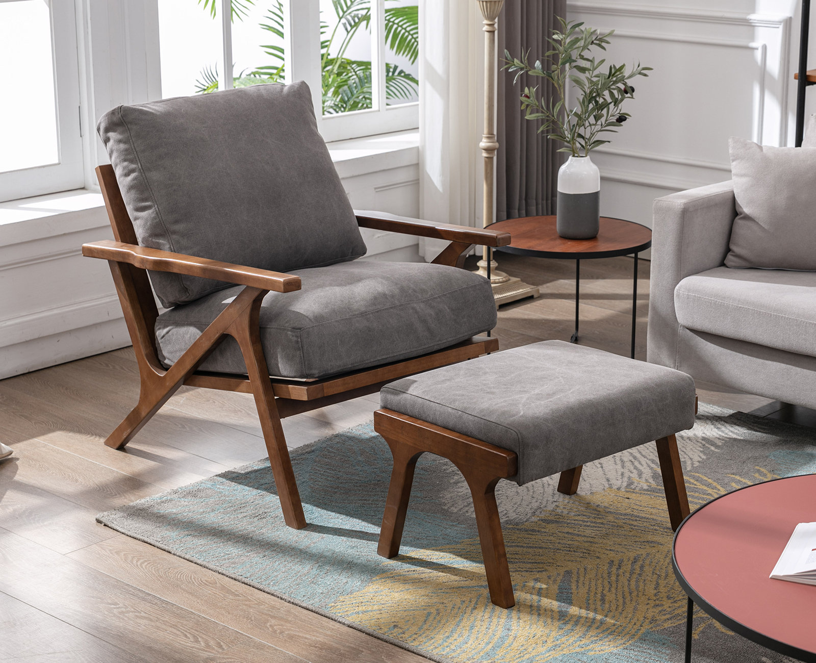 Corrigan Studio® Juntier 25" W Linen Armchair and Ottoman & Reviews | Wayfair
