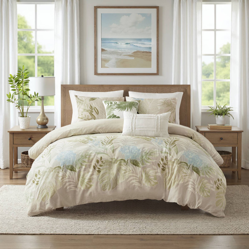 Ensembles de literie en coton de qualité supérieure, très grand / très grand californien, avec un design tropical pour les maisons côtières