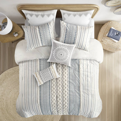 Queen Cotton Printed Comforter Set With Chenille – Global Aztec Inspired