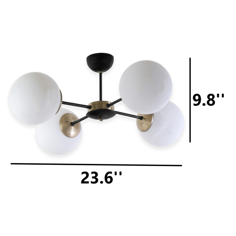 Lustre moderne Spoutnik 4 lumières avec abat-jour sphériques ambre / blanc, Blanc / Cuivre, Blanc