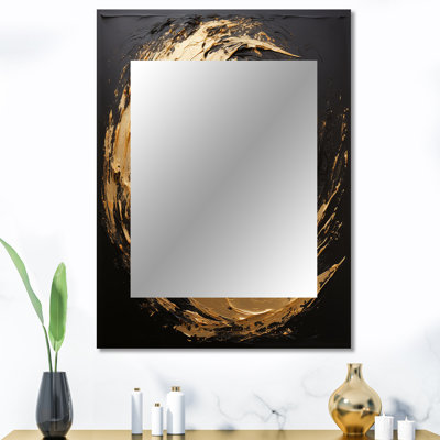 Collage en spirale abstraite dorée et noire - miroir unique de collages abstraits, grand miroir mural moderne