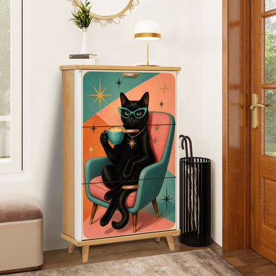 Armoire de rangement pour chaussures avec 3 tiroirs rabattables pour un chat noir assis