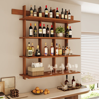 Tablettes murales flottantes en bambou, tablettes rustiques de style campagnard de 43 po pour la cuisine, le café, la salle de bain et le salon - capacité de 150 lb par niveau, bibliothèque robuste à 4 niveaux