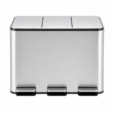 Step N' Sort 48L Triple Recycling Bin with 3 Removable Buckets, Soft Close, Stainless Steel