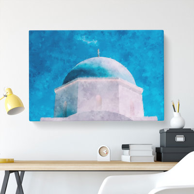 Blue Domed Church In Santorini Painting - Wrapped Canvas