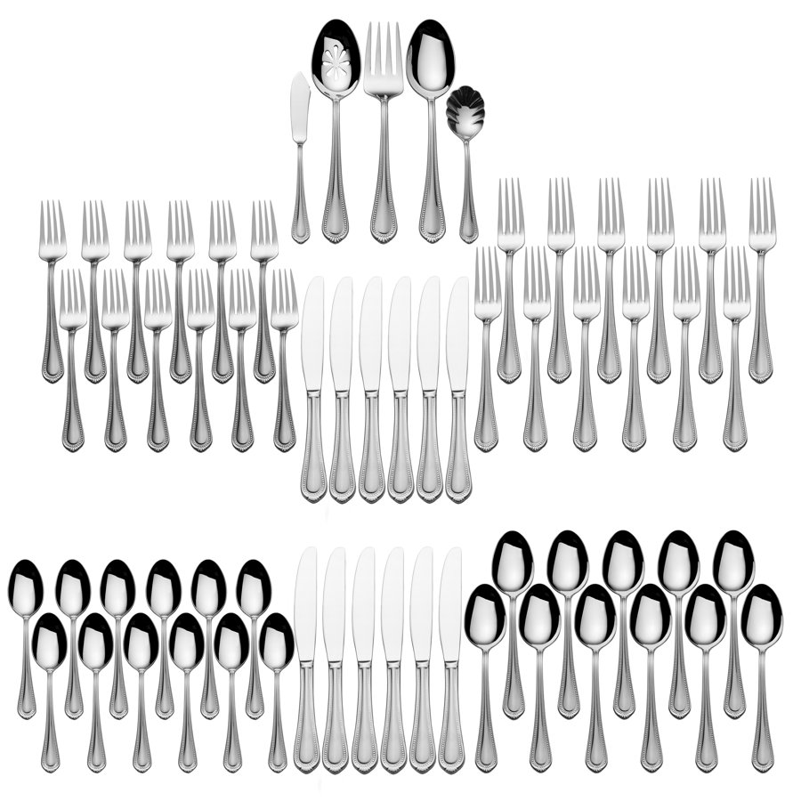 Mikasa Regent Bead 65 Piece Silverware Set, 18.10 Polished Mirror Stainless Steel, Service for 12