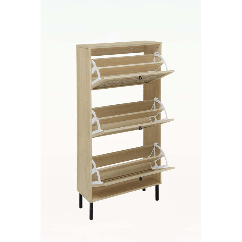 Freestanding Modern Shoe Storage Cabinet, Black, Natural