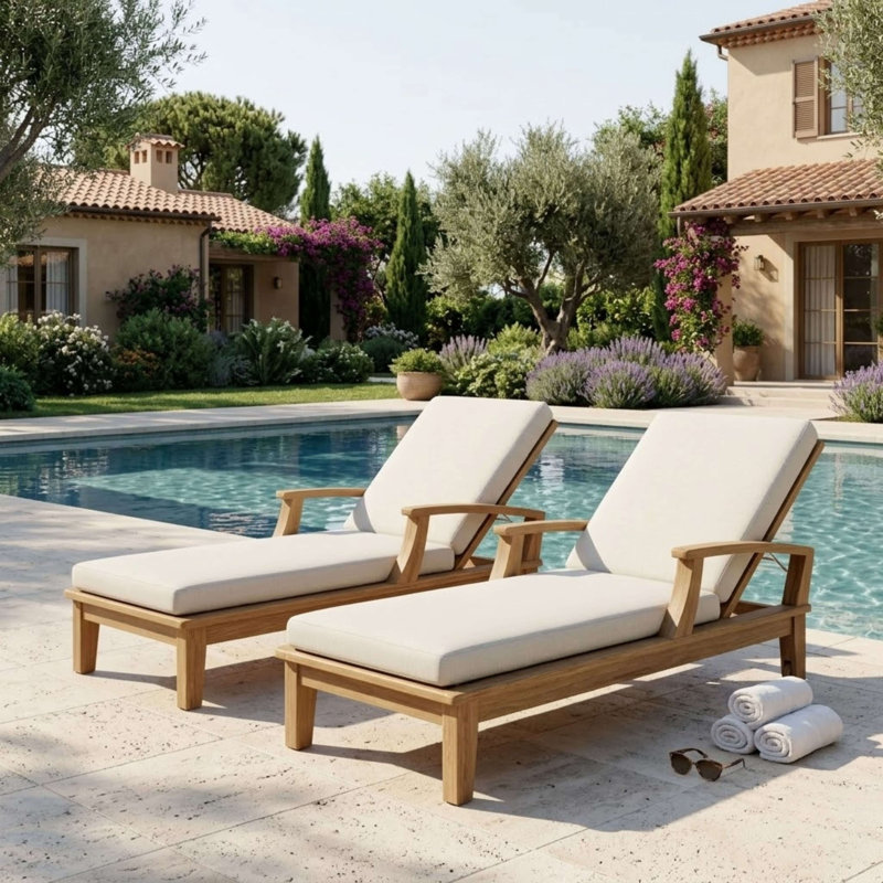 Brianna Outdoor Teak Chaise Lounge