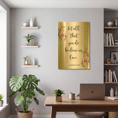 «Bible Verse Bouquet A» par Jean Plout, art mural en métal doré, 24 po x 36 po