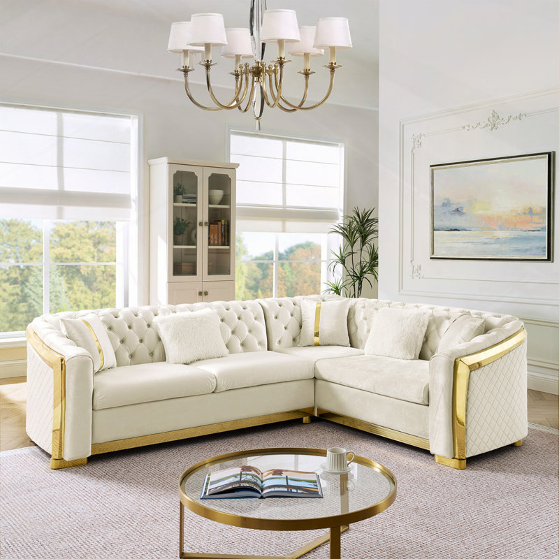 Canapé modulaire en L Chesterfield, Beige