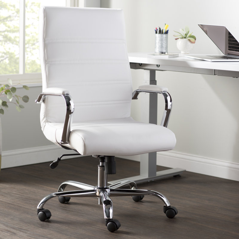  Ergonomic Upholstered High-Back Swivel Office Chair, Black Faux Leather, Black