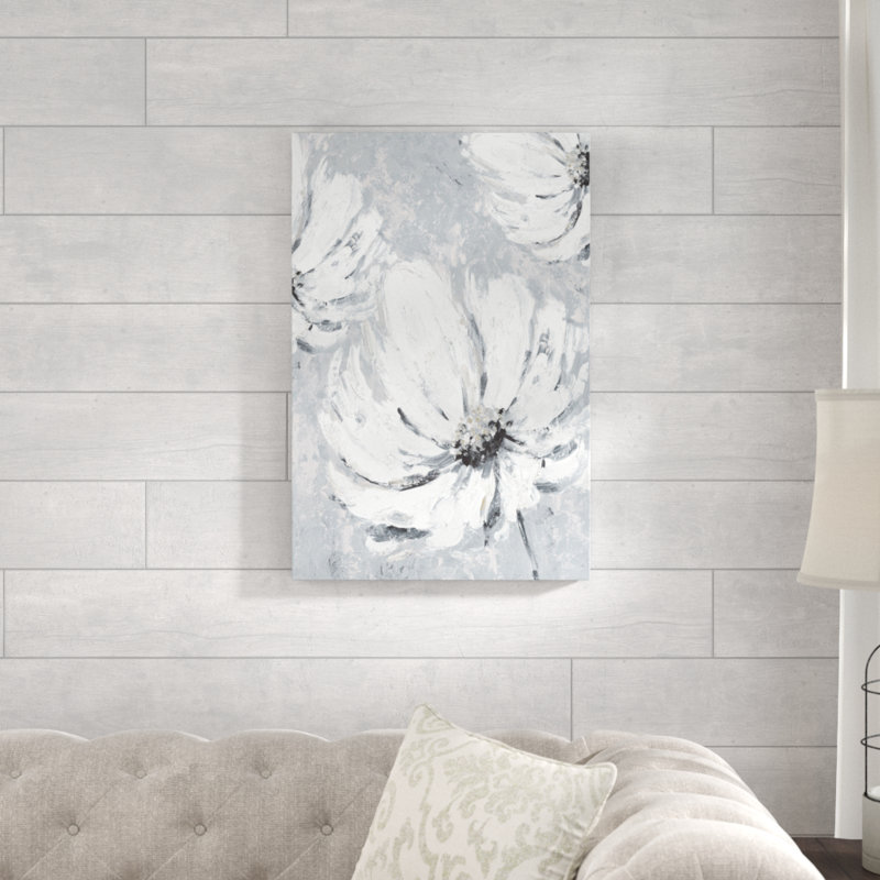 Grande fleurs blanches sur ardoise gris-impression sur toile, H 30 po x l 20 po