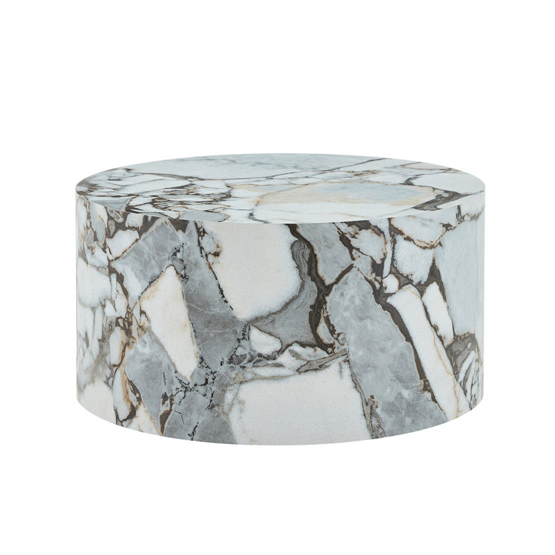 Simple White Marble Textured Cylindrical Coffee Table