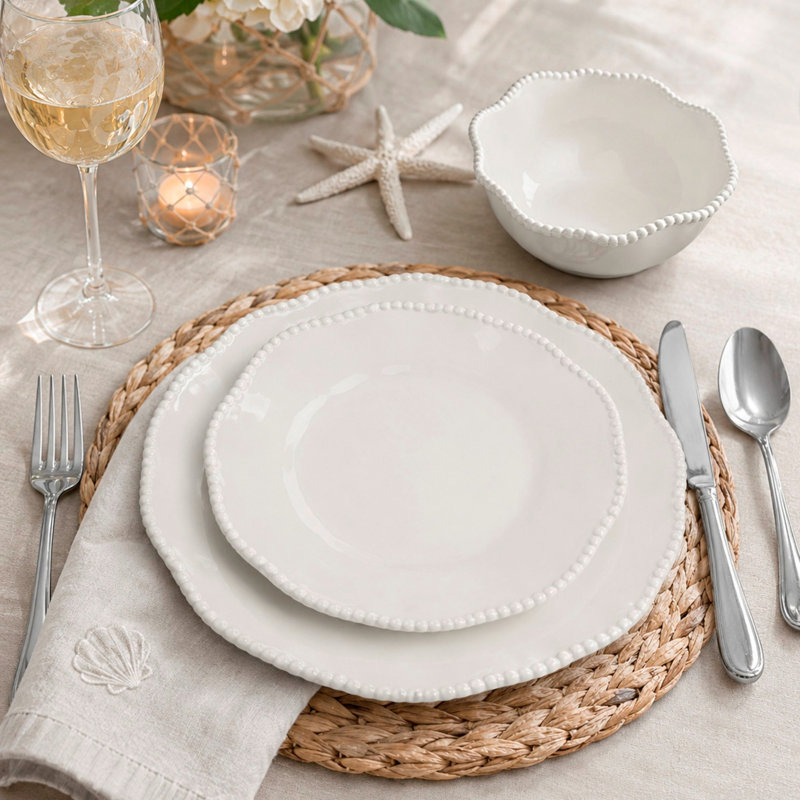 Certified International Perlette 12 Piece Melamine Dinnerware Set, Service For 4, Cream