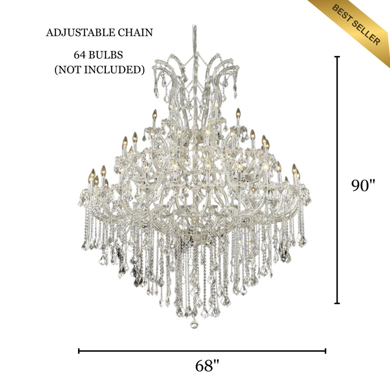 Lustre en cristal 64 lumières Cotten, H 90 po x l 68 po x P 68 po, Chrome chrome, 64 lumières