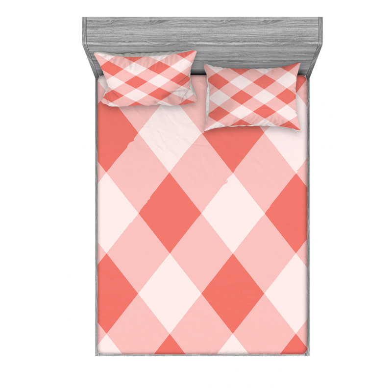 Microfiber Gingham Sheet Set, Queen Sheet Set with Fitted Sheet