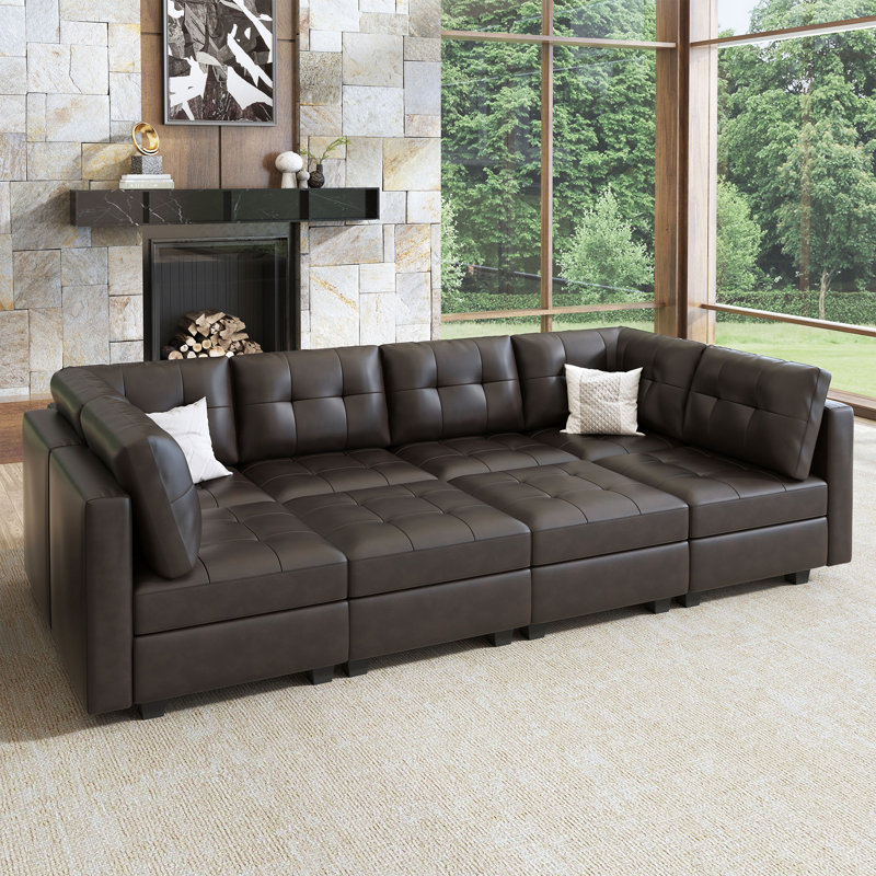 Oversized Sleeper Sectional Faux Leather Modular Sectional Couch