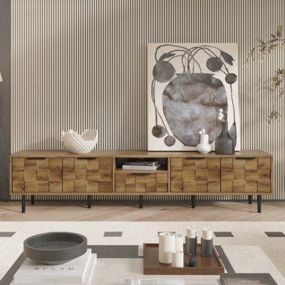 Meuble télé pour téléviseur 85 75 65 po, consoles télé pour le salon, meuble télé en bois avec rangement
