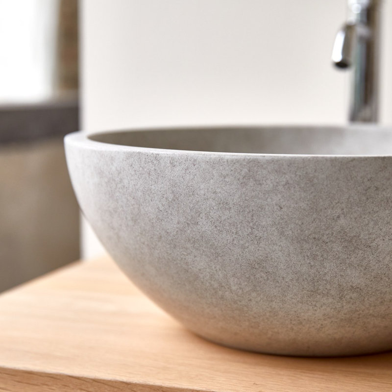 Micha Round Cream Terrazzo Bathroom Sink, Gray