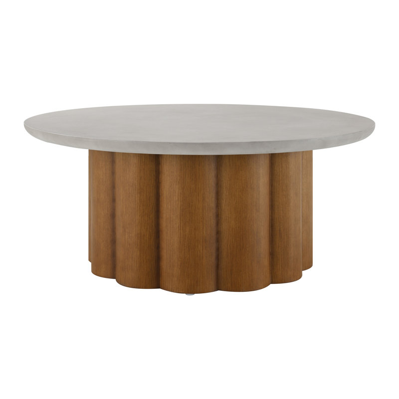 Coffee Table, Faux Concrete Top & Walnut  Finish