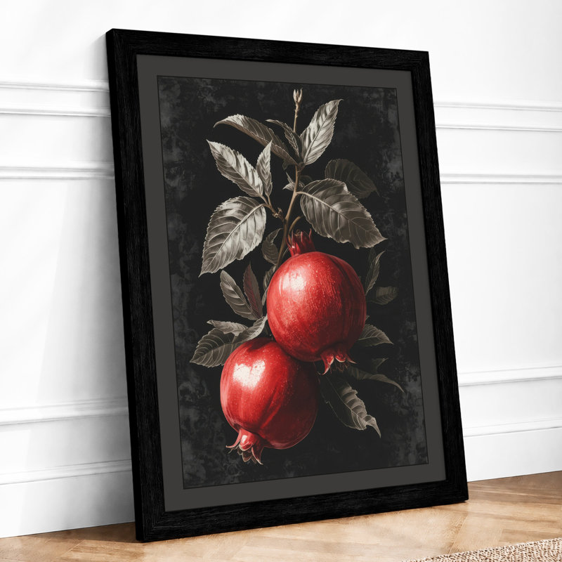Apples on Branch Botanical - Framed Print, A2 - 59.4 x 42.0 cm, Black