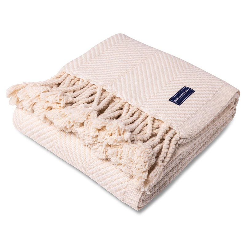 Jeté en coton Coastal Monhegan, Natural White Chevron