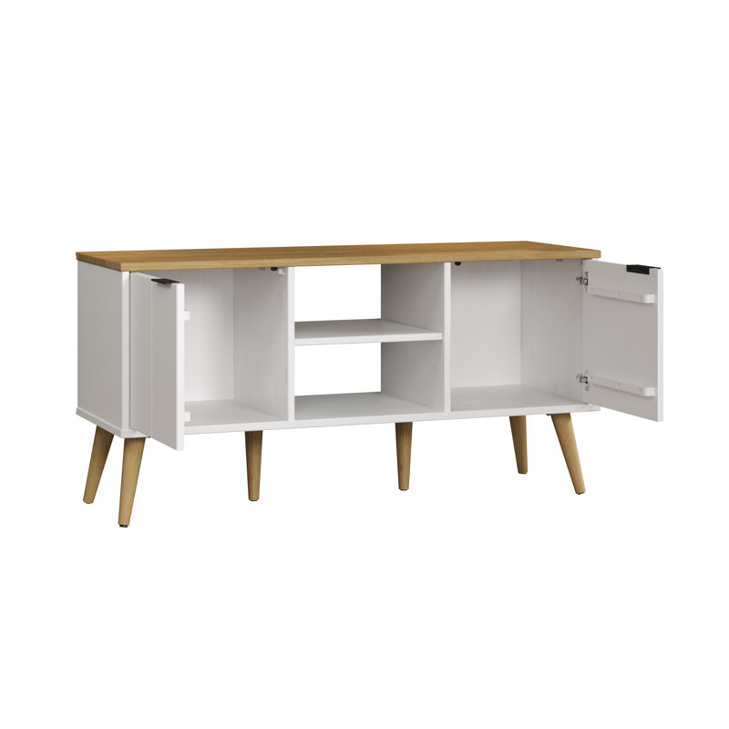 SOLID WOOD TV STAND WHITE & NATURAL HONEY