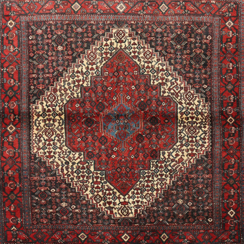 Tapis traditionnel rouge / crème, Carré 4 pi