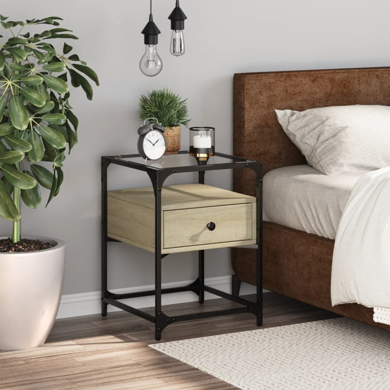Ahlerich 40cm W Steel Bedside Table, Sonoma Oak