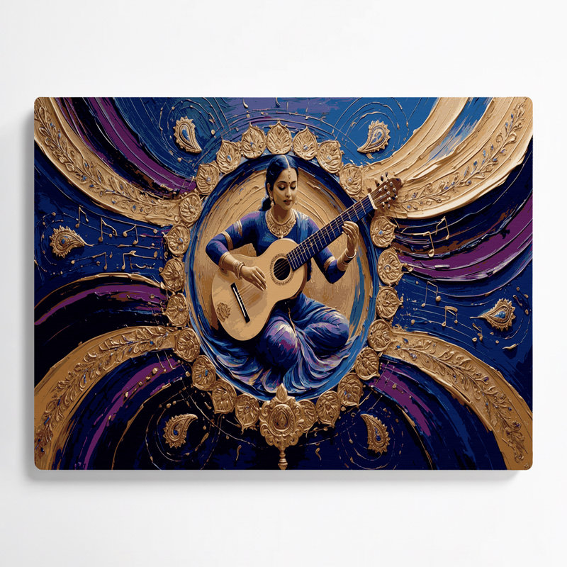 «Music Sitar», art mural en métal bleu, H 16 po x l 20 po