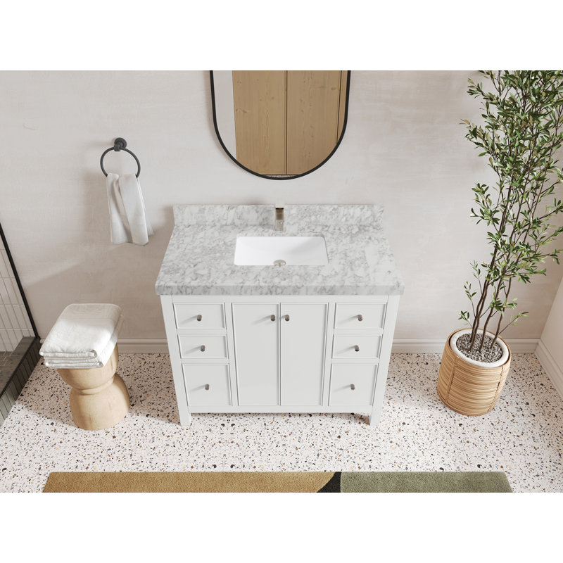Meuble-lavabo simple 42 po avec plateau Chicago, Marbre de Carrare