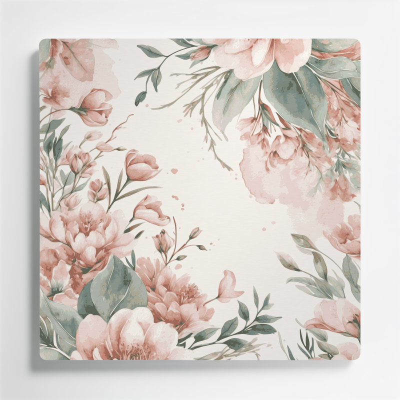 Aquarelle florale 1, art mural en métal beige, 16" H x 16" W