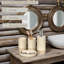 Ensemble d'accessoires de salle de bain 4, distributeur de savon beige pour la salle de bain, porte-brosse à dents, gobelet et porte-savon, essentiels pour nouvel appartement, décoration de salle de bain beige moderne (rustique)