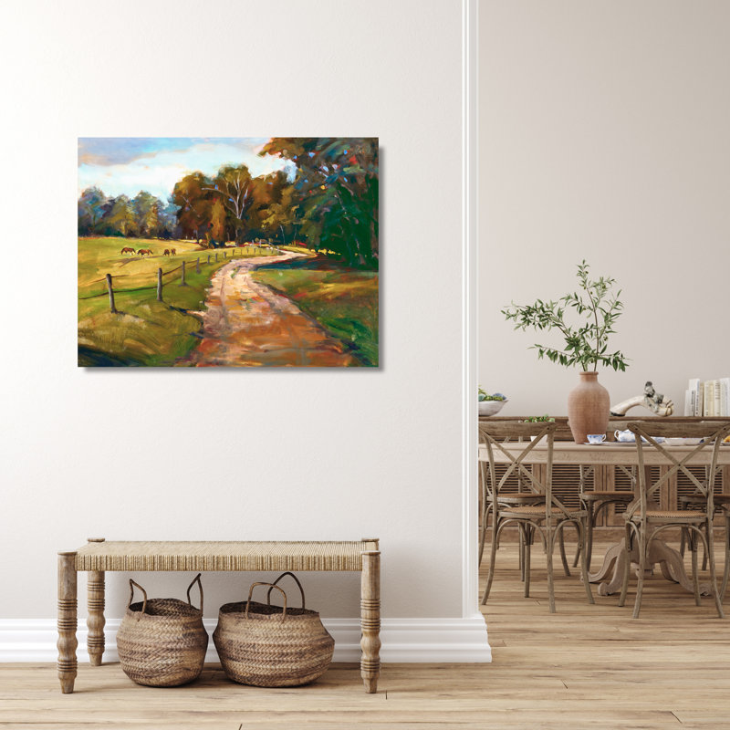 John Beard Collection''s Country Path With Horses On Giclee Canvas Hand Embellished Art, 30" H x 40" W x 2" D, Wrapped Canvas