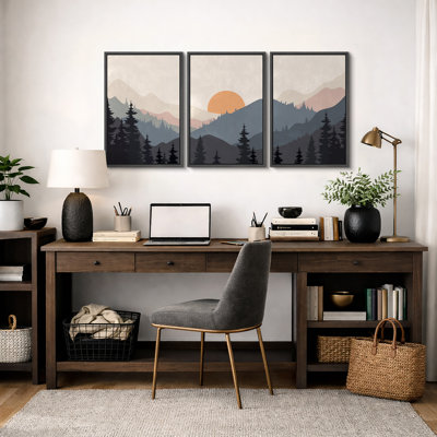"Sun Mountain Landscape" Tranquil Orange Sunset Layered Hills