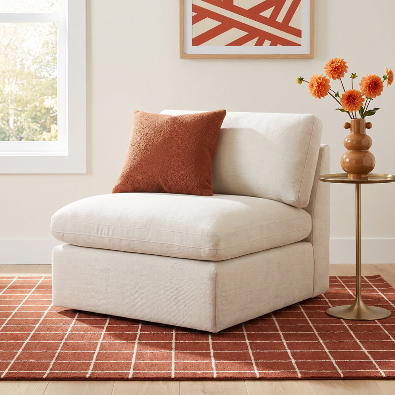 Asher Upholstered Armless Chair, Effie Linen Performance Linen