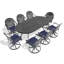 Ensemble de salle à manger 9 pièces en fonte d'aluminium, comprenant 8 chaises pivotantes et une table ovale avec cadre noir