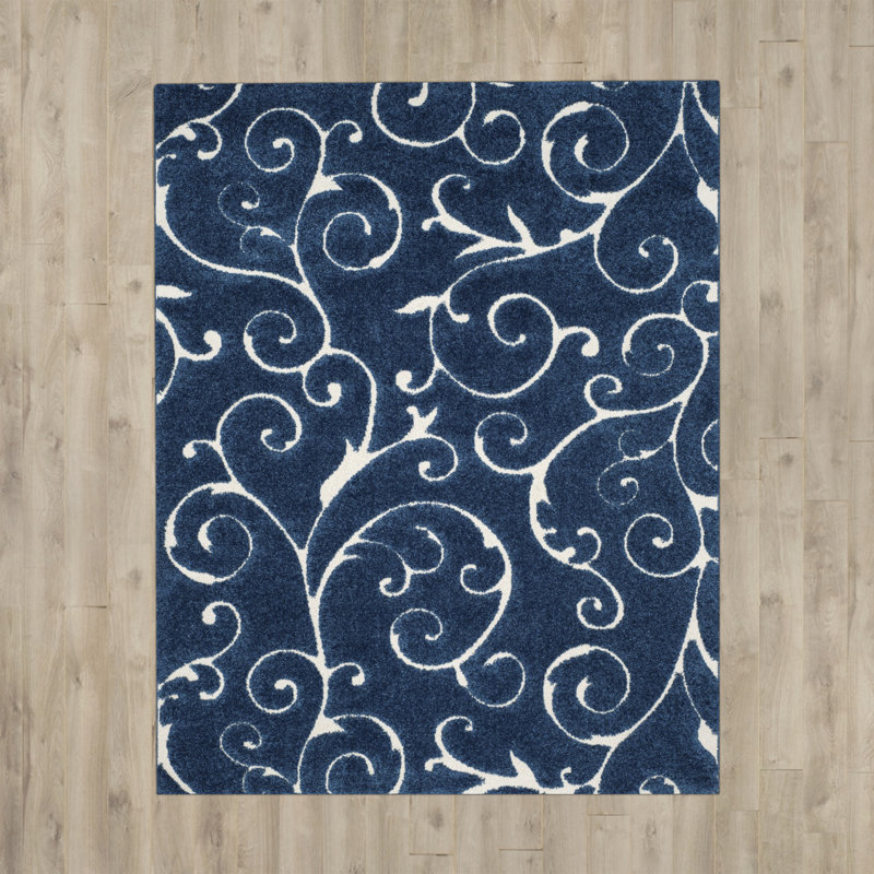 Tapis Amza, Rectangulaire 8 pi x 10 pi, Bleu foncé / Crème