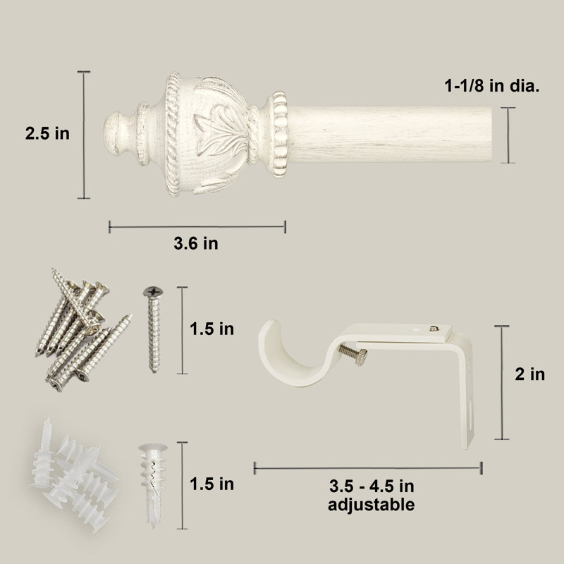 Ensemble de tringle à rideaux simple réglable de 1,125 po de diamètre, Blanc, 72" - 144"